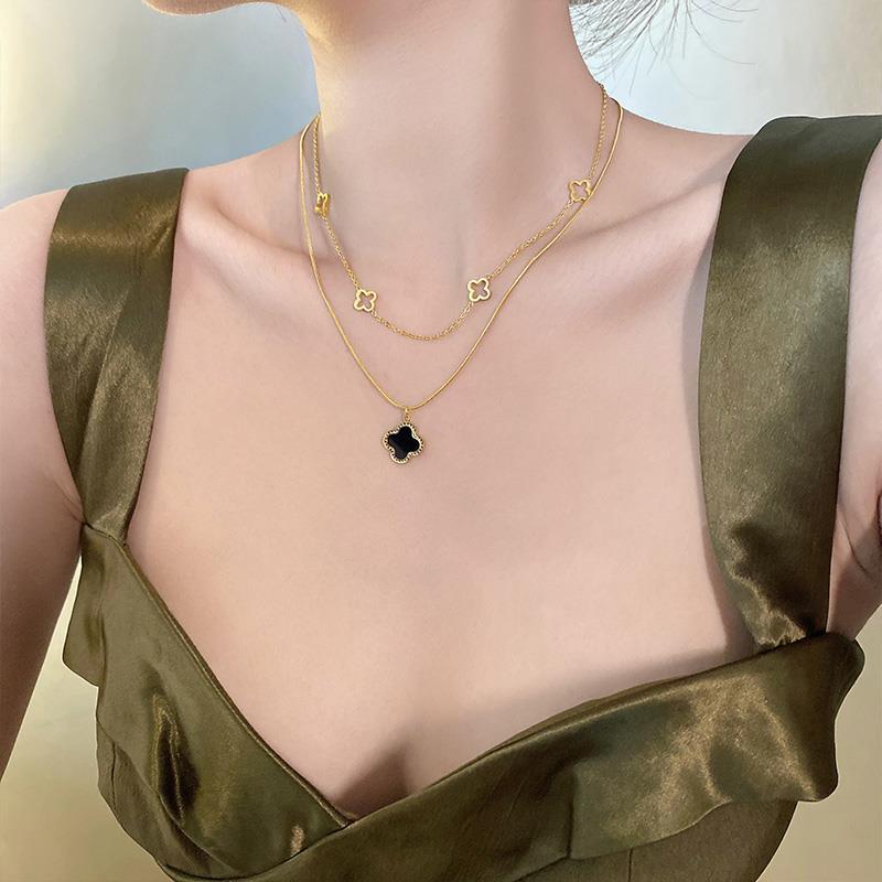 Double-Layer Four-Leaf Clover Necklace –  Titanium Steel Luxury Chain