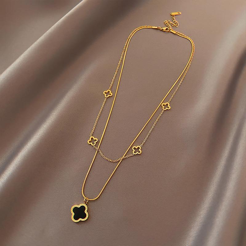 Double-Layer Four-Leaf Clover Necklace –  Titanium Steel Luxury Chain