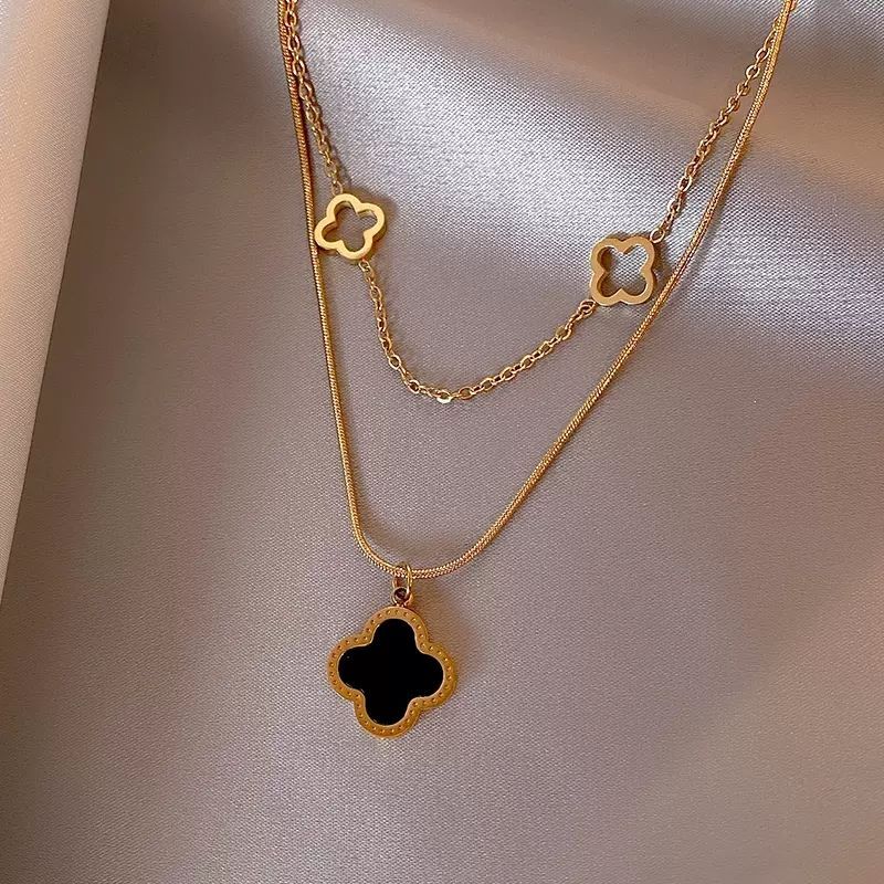 Double-Layer Four-Leaf Clover Necklace –  Titanium Steel Luxury Chain
