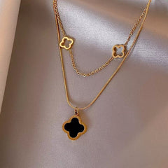 Double-Layer Four-Leaf Clover Necklace –  Titanium Steel Luxury Chain
