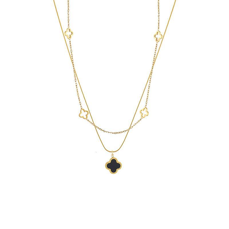 Double-Layer Four-Leaf Clover Necklace –  Titanium Steel Luxury Chain