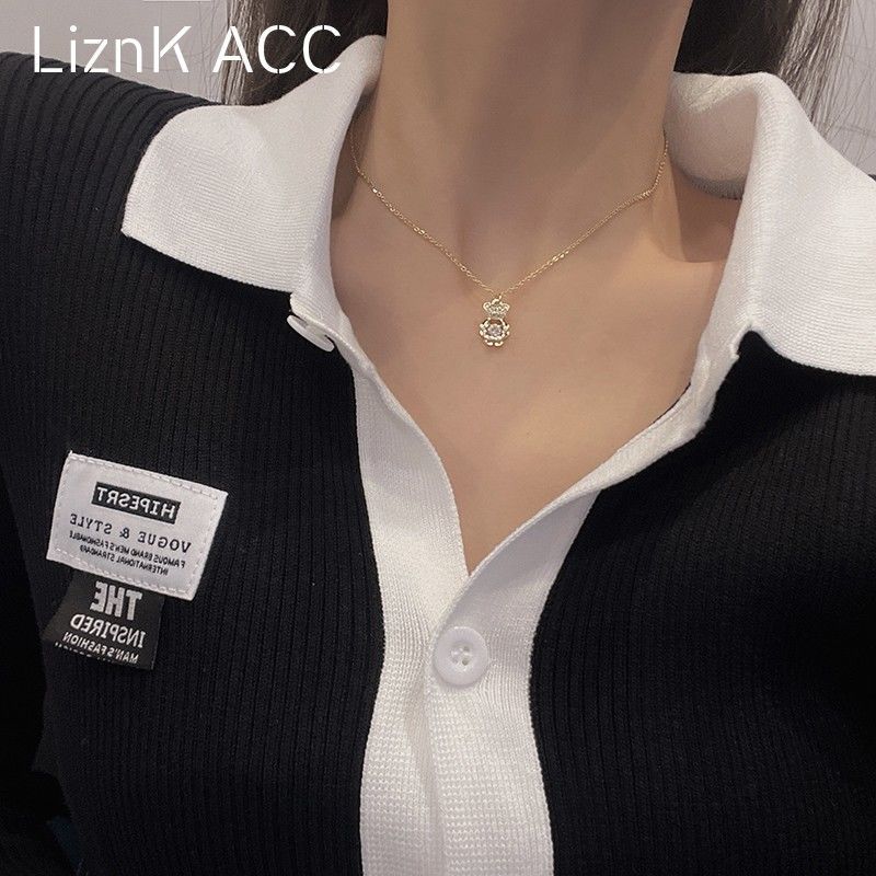 Zircon Bear Titanium Steel Necklace –  Luxury Clavicle Chain