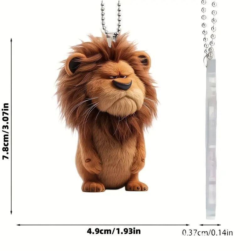 2D Cute Lion Hanging Ornament – Acrylic Car Mirror & Home Décor Pendant