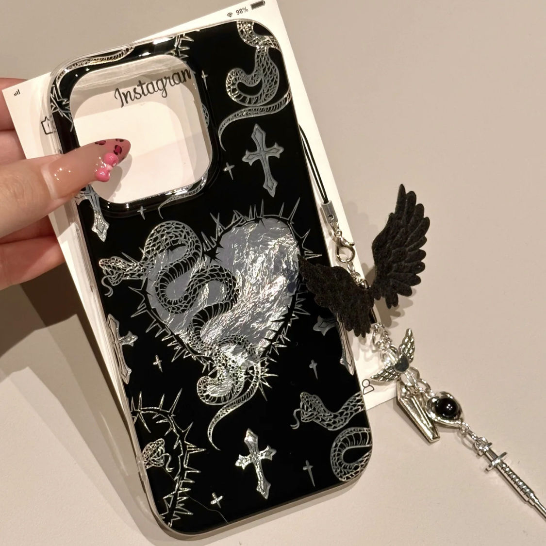 Gothic Cross & Snake iPhone Case – Dark Aesthetic, Matte Finish