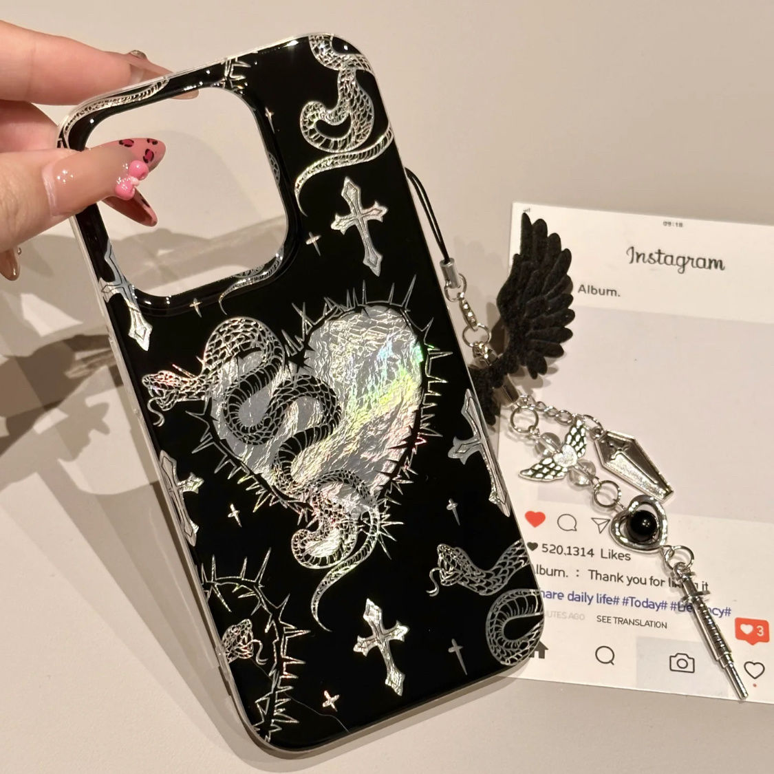 Gothic Cross & Snake iPhone Case – Dark Aesthetic, Matte Finish