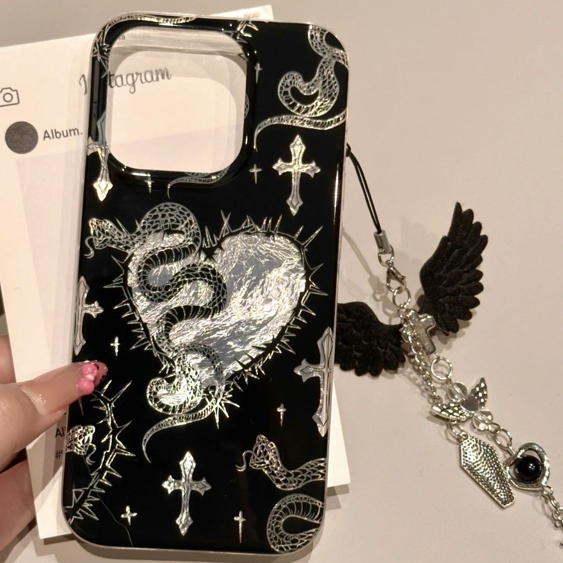 Gothic Cross & Snake iPhone Case – Dark Aesthetic, Matte Finish