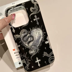 Gothic Cross & Snake iPhone Case – Dark Aesthetic, Matte Finish
