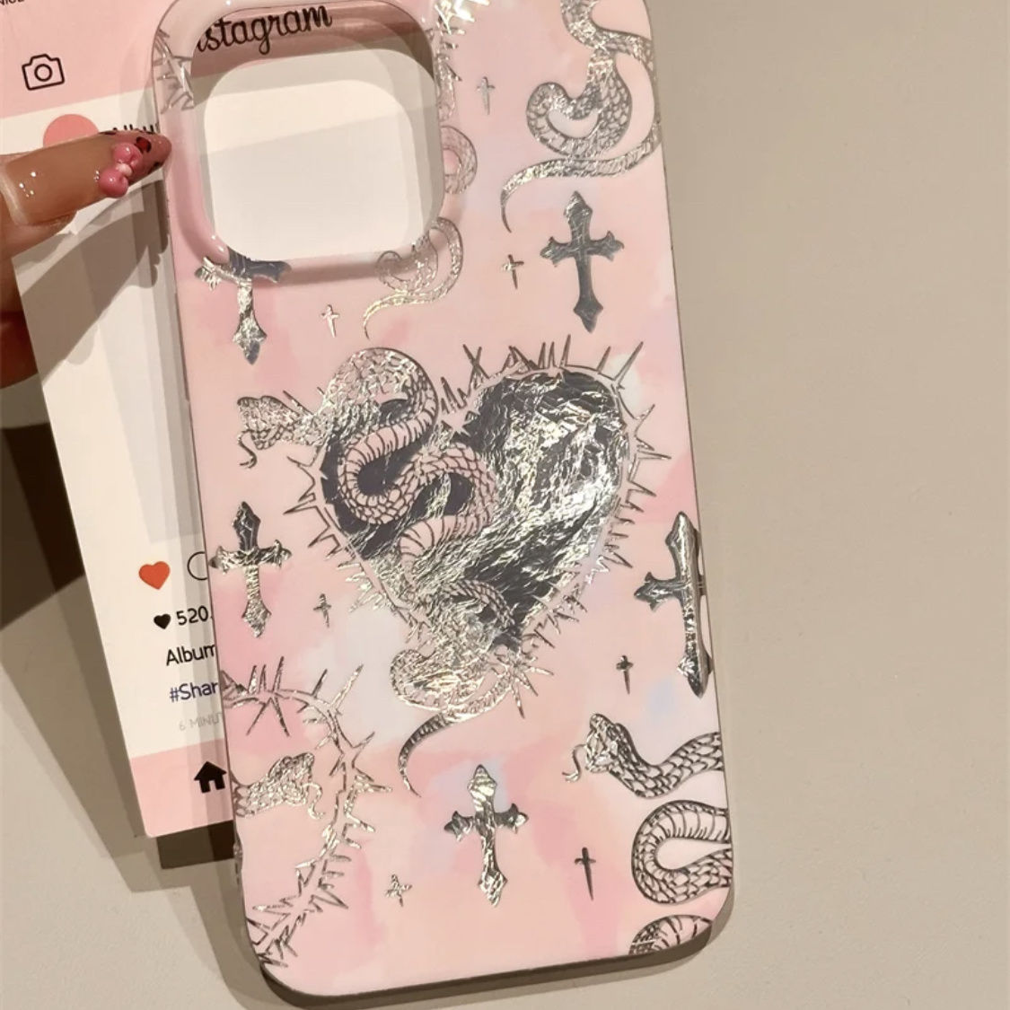 Gothic Cross & Snake iPhone Case – Dark Aesthetic, Matte Finish