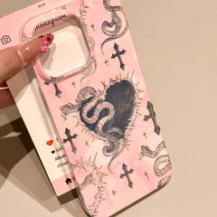 Gothic Cross & Snake iPhone Case – Dark Aesthetic, Matte Finish