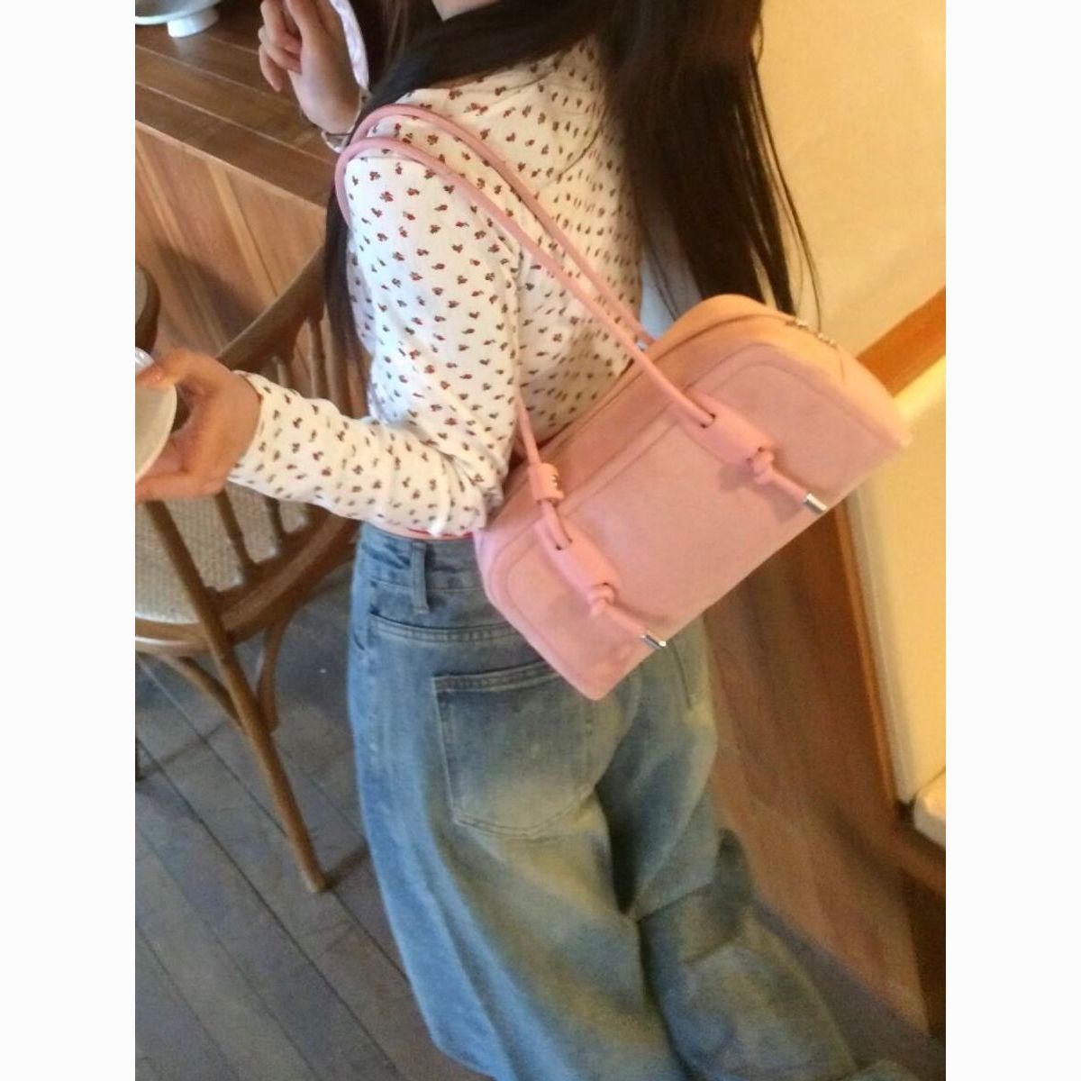 Matte Boston Baguette Bag – Trendy Korean-Style Shoulder Pink Bag