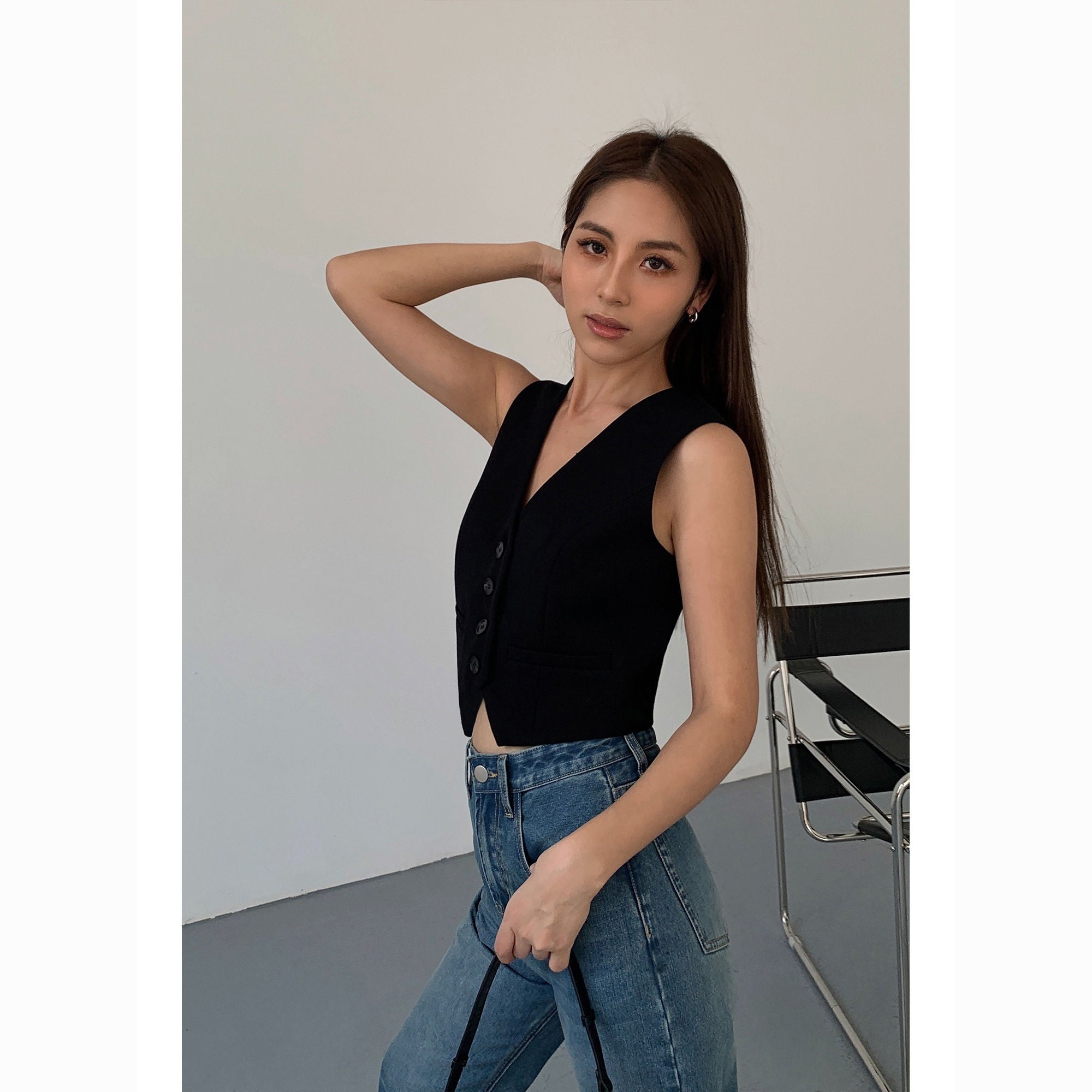 NEVA HU Waistcoat– Stylish Loose-Fit Sleeveless Layer Blazer Vest