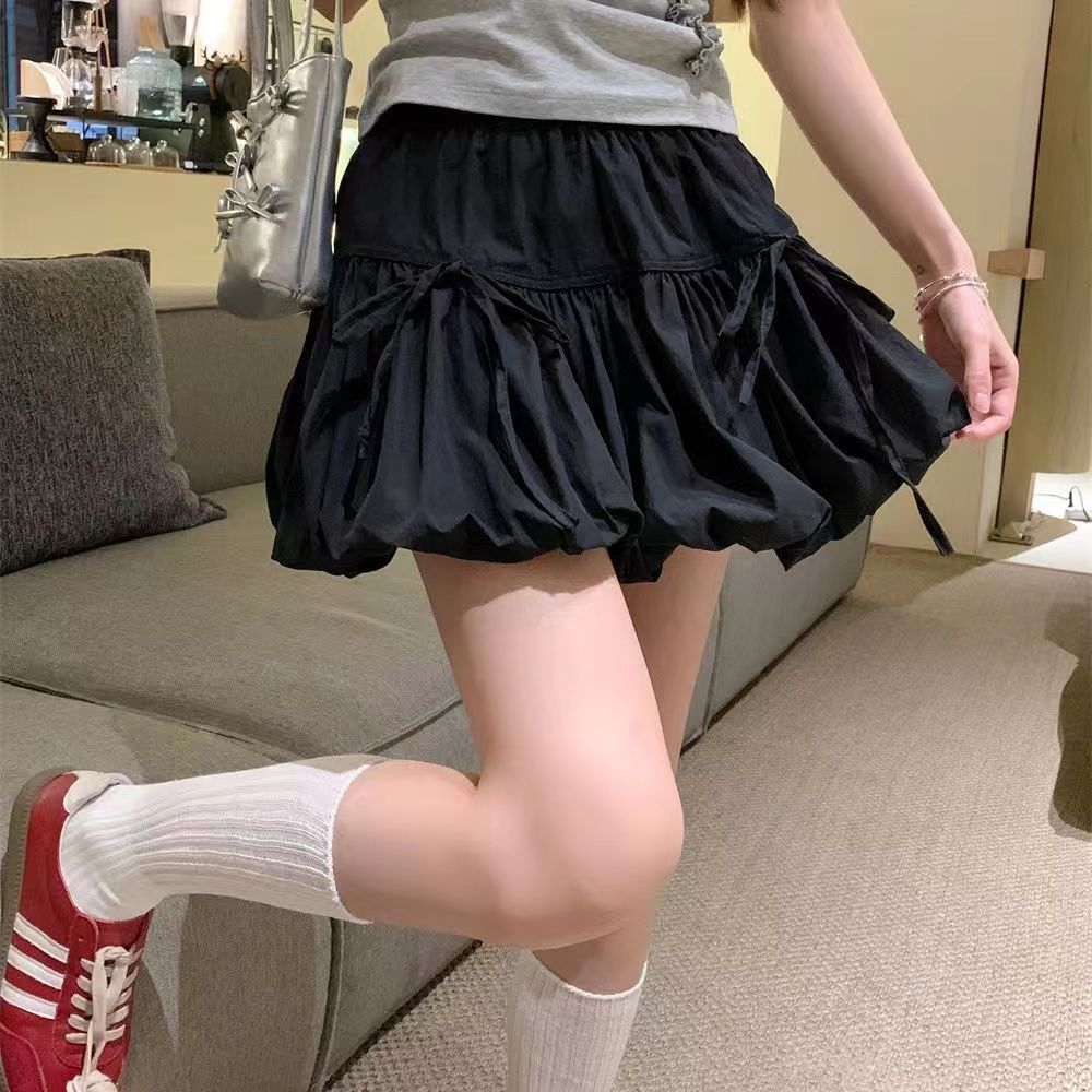White Bow Tie Puffy Mini Skirt – A-Line Tulip Skirt for Women