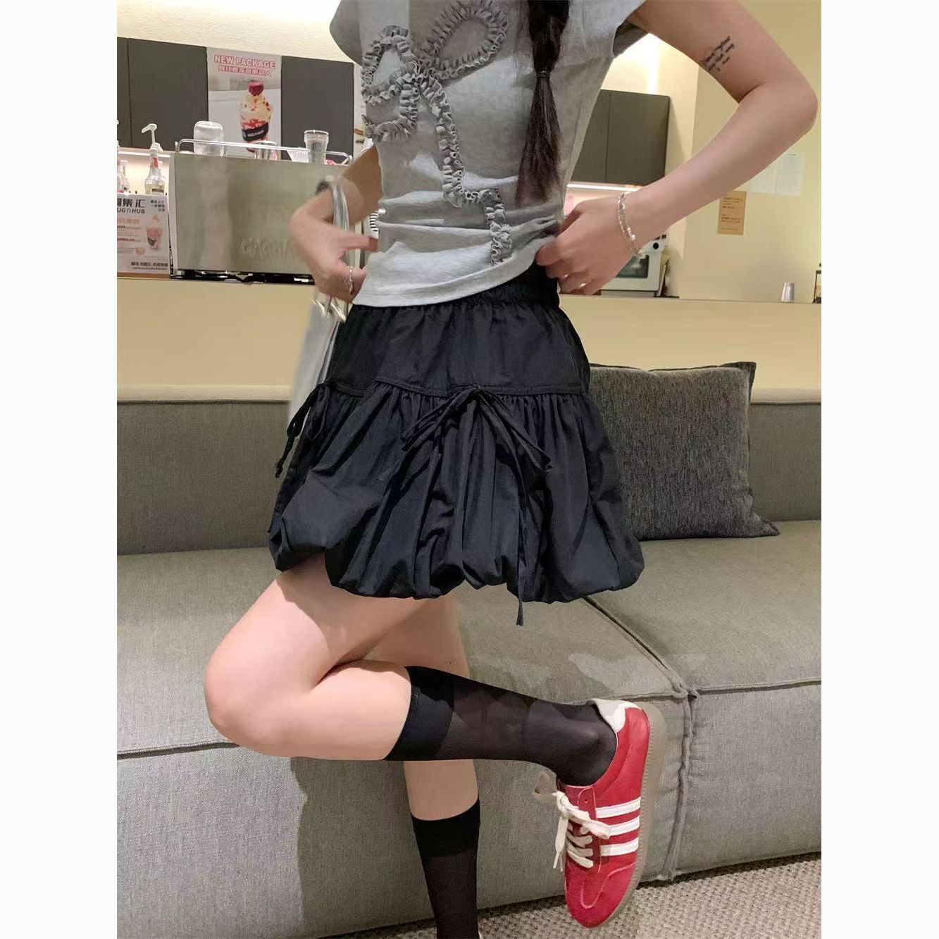 White Bow Tie Puffy Mini Skirt – A-Line Tulip Skirt for Women
