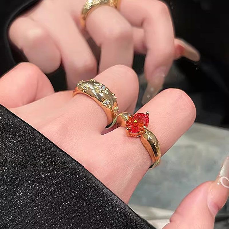 Vintage Wide Band Rhinestone Ring – Brushed Retro Statement Ring for Women