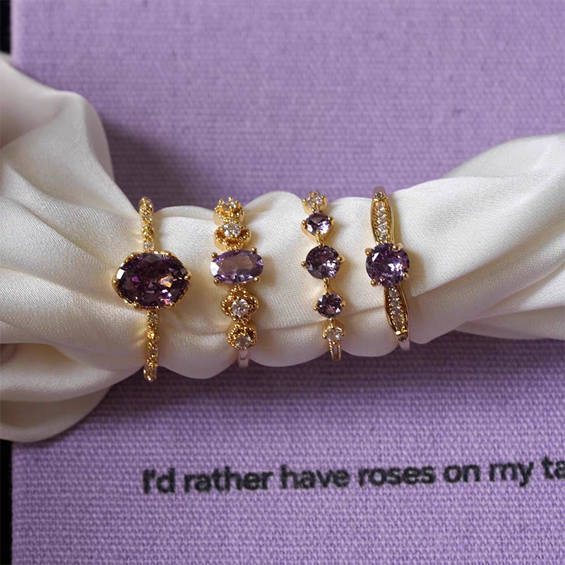 French Retro Purple Open Ring – Sparkling Vintage-Inspired Statement Ring for Women