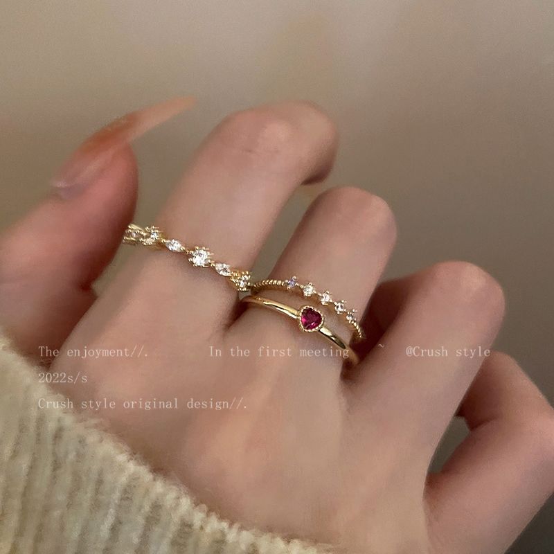 Delicate Zircon Heart Ring – Adjustable Sweetheart Statement Ring for Women