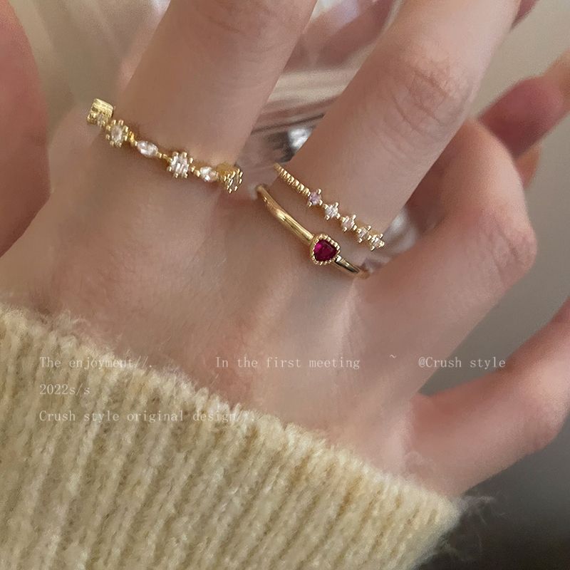 Delicate Zircon Heart Ring – Adjustable Sweetheart Statement Ring for Women