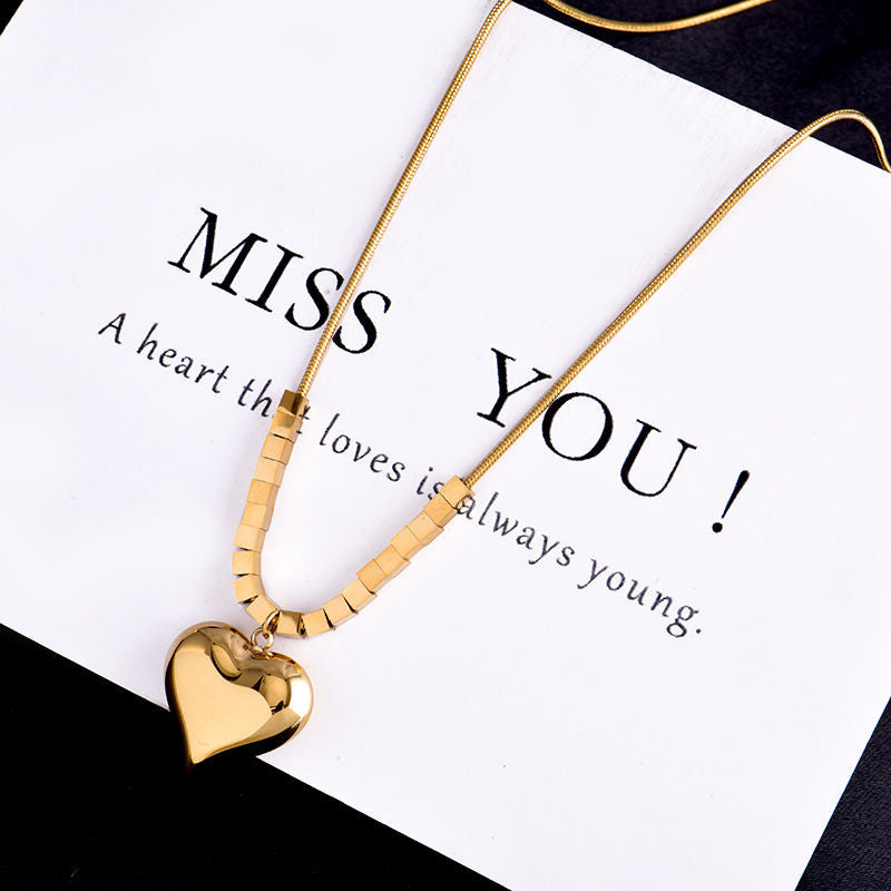 Delicate Heart & Lucky Cube Titanium Steel Necklace – Sweet Party-Ready Clavicle Chain