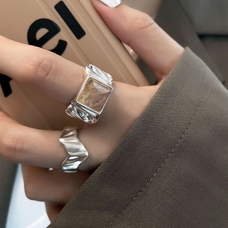 Sugar Cube Crystal Open Ring – French INS Style, Light Luxury Statement Jewelry