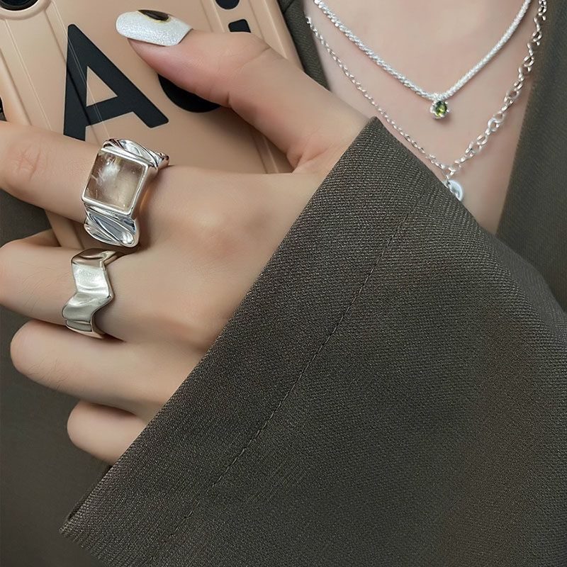 Sugar Cube Crystal Open Ring – French INS Style, Light Luxury Statement Jewelry