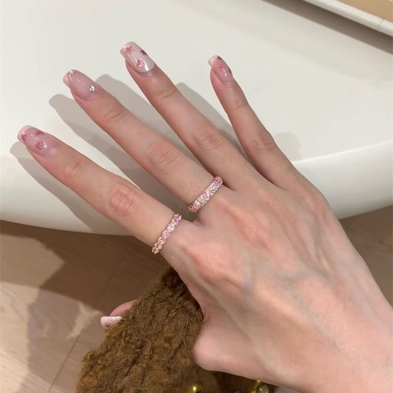 Dopamine Pink Zircon Ring – Colorful Pavé Stacking Band, Light Luxury Style