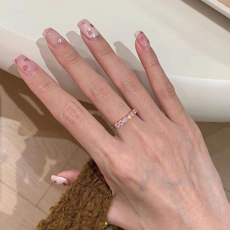 Dopamine Pink Zircon Ring – Colorful Pavé Stacking Band, Light Luxury Style