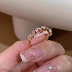 Dopamine Pink Zircon Ring – Colorful Pavé Stacking Band, Light Luxury Style