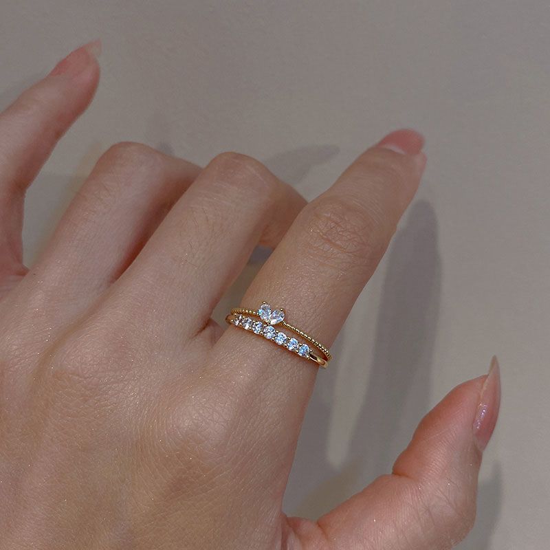 Exquisite Zircon Heart Ring Set – Light Luxury Couple Rings for Women