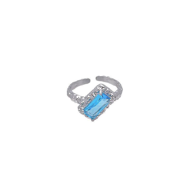 Geometric Square Zircon Open Ring – Adjustable High-End INS Style for Women