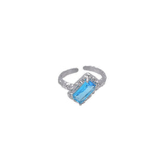 Geometric Square Zircon Open Ring – Adjustable High-End INS Style for Women