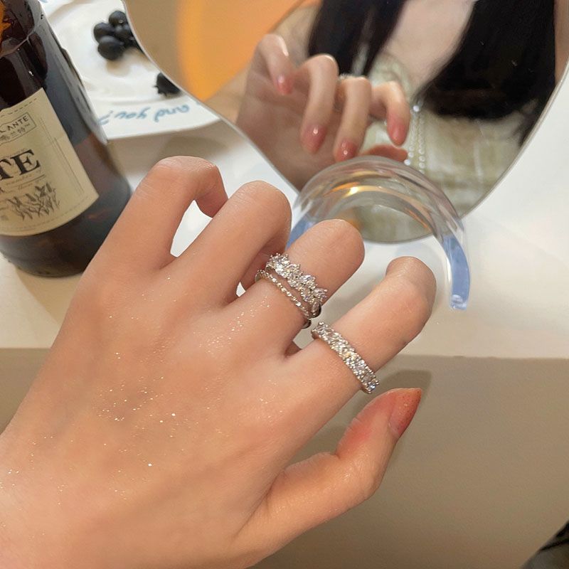 Trendy Zircon Open Ring – Adjustable Niche Style for Cool Girls