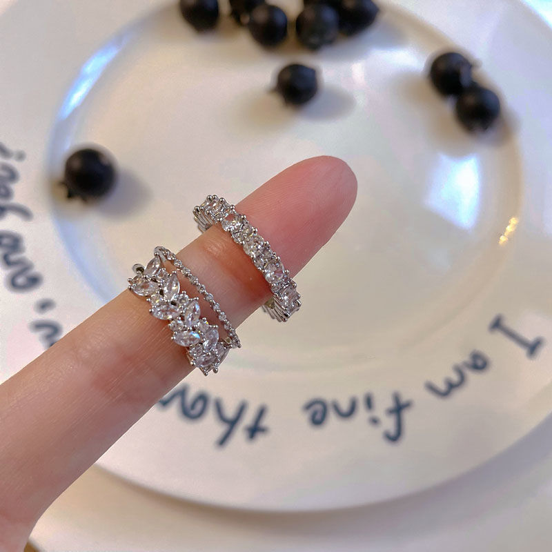 Trendy Zircon Open Ring – Adjustable Niche Style for Cool Girls