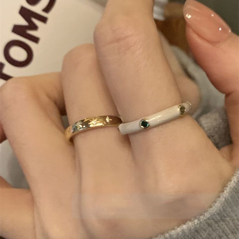 Colorful North Star Zircon Enamel Ring – Light Luxury INS Style for Women