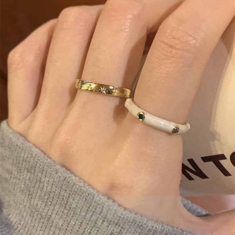 Colorful North Star Zircon Enamel Ring – Light Luxury INS Style for Women