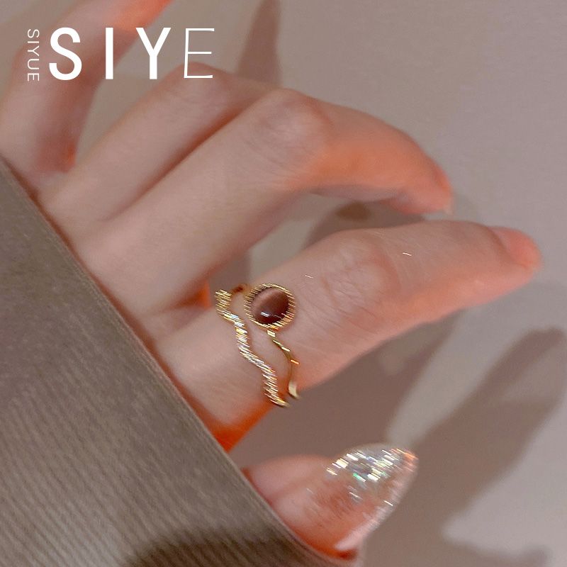 French Retro Cat’s Eye Double-Layer Ring – INS Style Adjustable Luxury Ring for Women