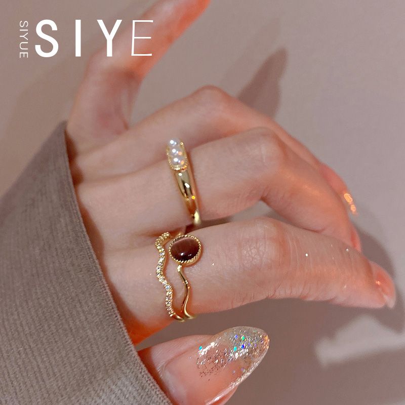 French Retro Cat’s Eye Double-Layer Ring – INS Style Adjustable Luxury Ring for Women