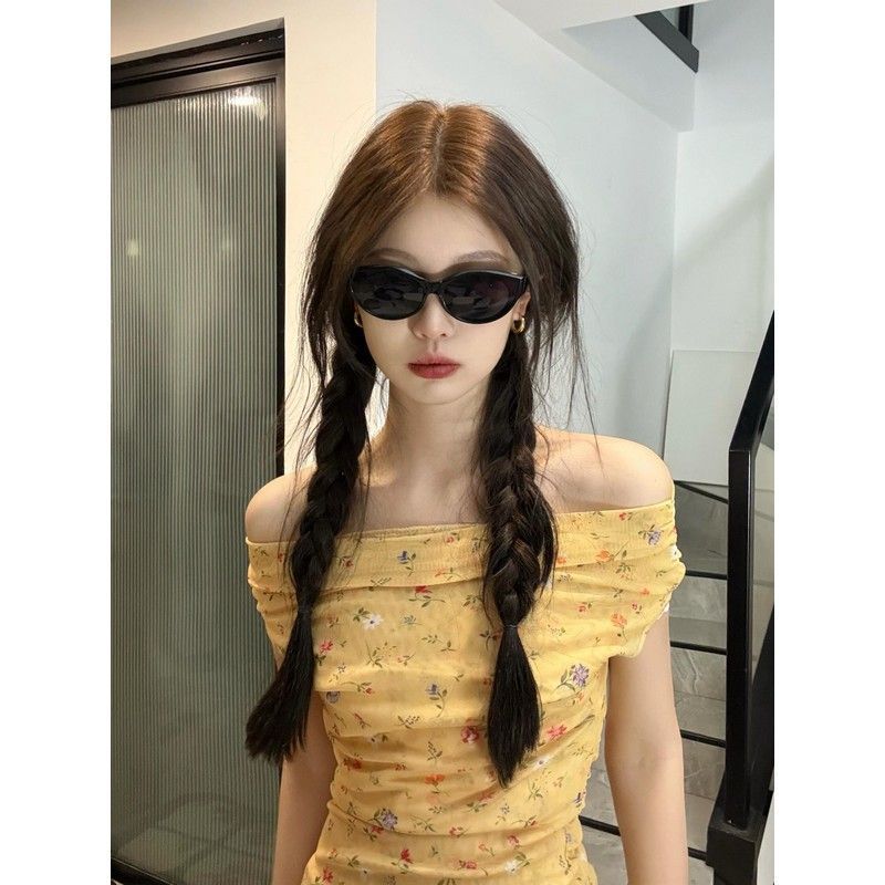 Korean Floral One-Shoulder Ribbon Top – Slim Fit