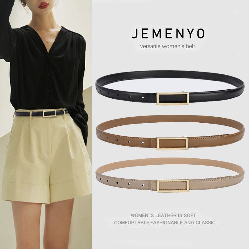 High-End Women’s Genuine Leather Waist Belt – Minimalist Black Fashion Belt for Dress Pants