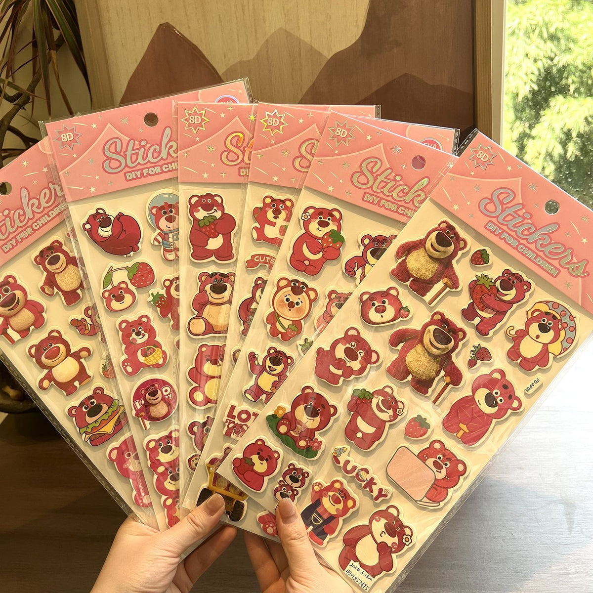 Strawberry Bear 3D Puffy Stickers – Cute Cartoon DIY Bubble Stickers for Kids