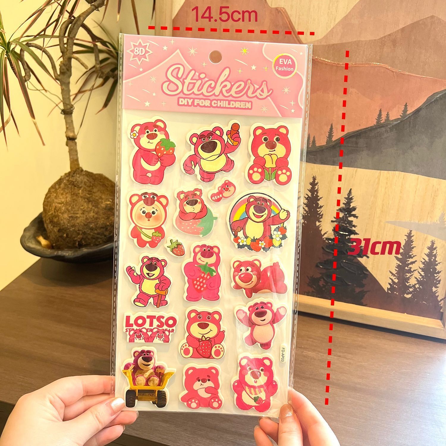Strawberry Bear 3D Puffy Stickers – Cute Cartoon DIY Bubble Stickers for Kids