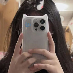 Cute Blue Fish & Cat Ear Phone Case – Soft Protective Cover for Apple iPhones