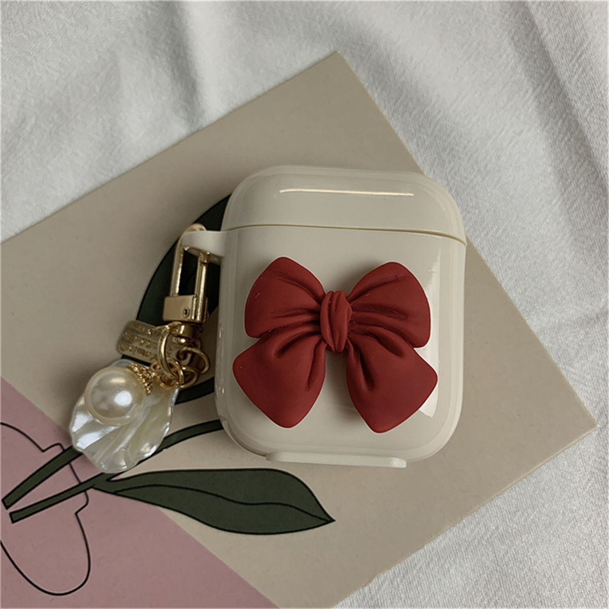 Princess Bow Pearl Shell Wireless Earbuds Case