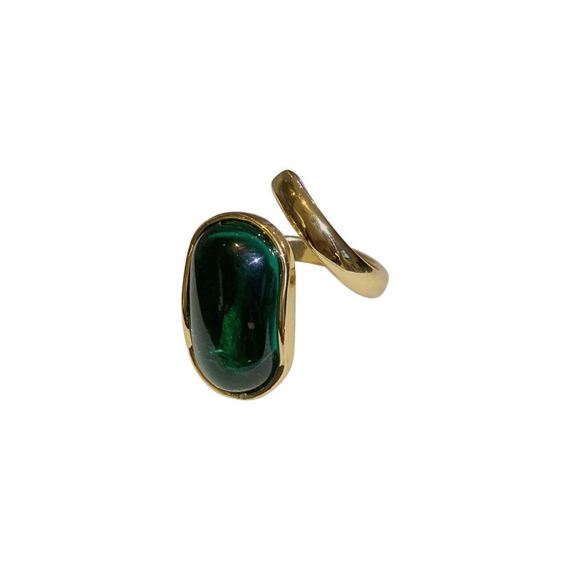 Elegant Green Statement Ring for Women – Adjustable Fashion Open Ring, Minimalist Niche Design