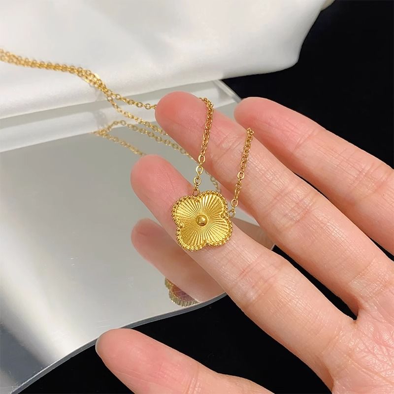 Korean-Japanese Style Clover Titanium Steel Necklace – Laser Shine, Fade-Resistant Luxury Chain
