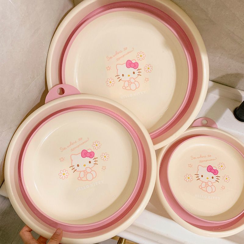 Hello Kitty Foldable Wash Basin – Portable & Thickened Sanrio Face Washing Bowl for Home or Dorm