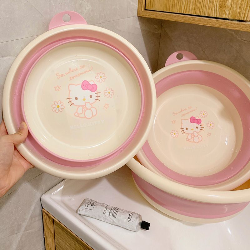 Hello Kitty Foldable Wash Basin – Portable & Thickened Sanrio Face Washing Bowl for Home or Dorm