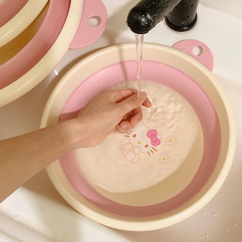 Hello Kitty Foldable Wash Basin – Portable & Thickened Sanrio Face Washing Bowl for Home or Dorm