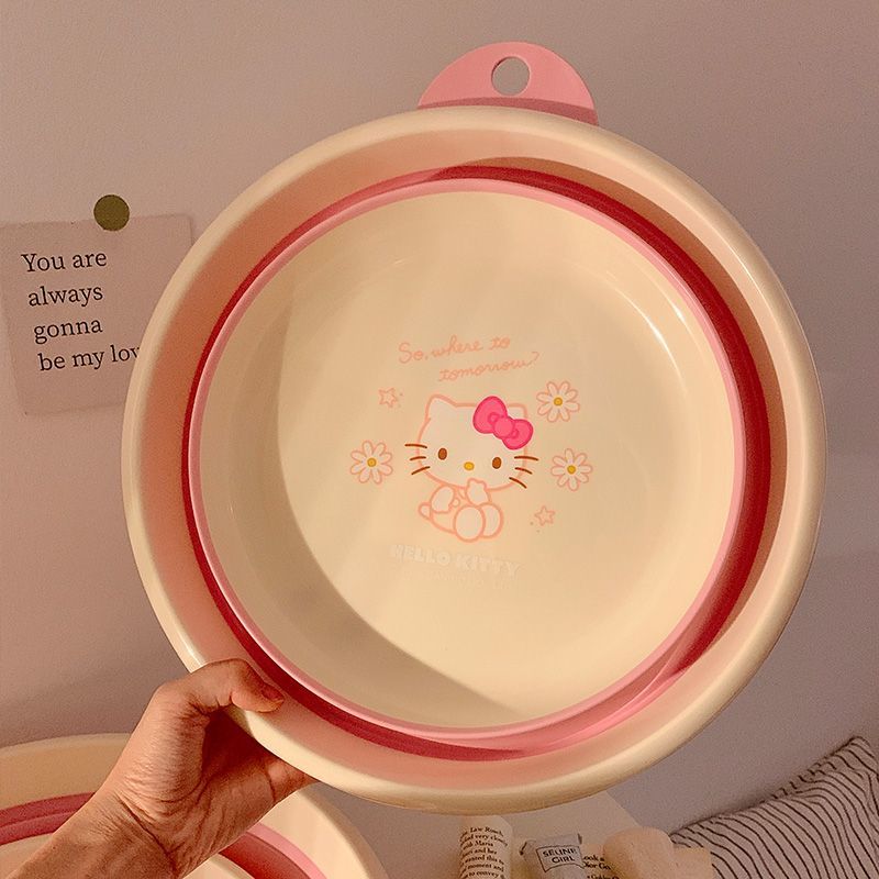 Hello Kitty Foldable Wash Basin – Portable & Thickened Sanrio Face Washing Bowl for Home or Dorm