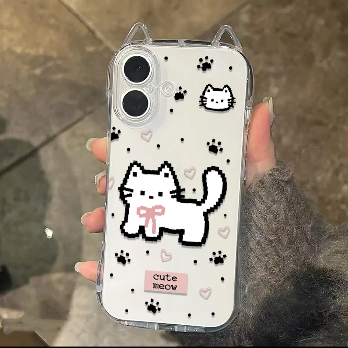 Pixel Cat Ears Phone Case – Cute Cartoon Protective Cover