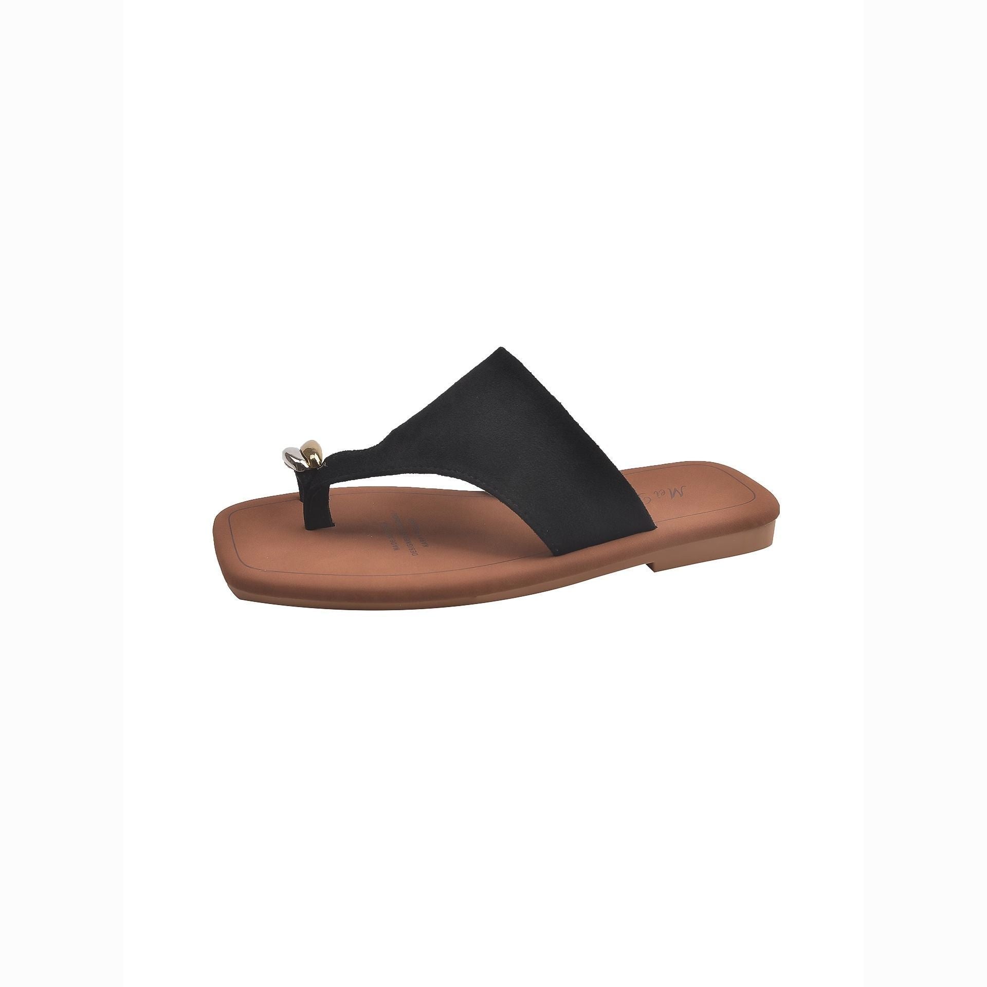 Elegant Toe Ring Flat Sandals – Fashion Casual Slip-On Beach Slides for Women